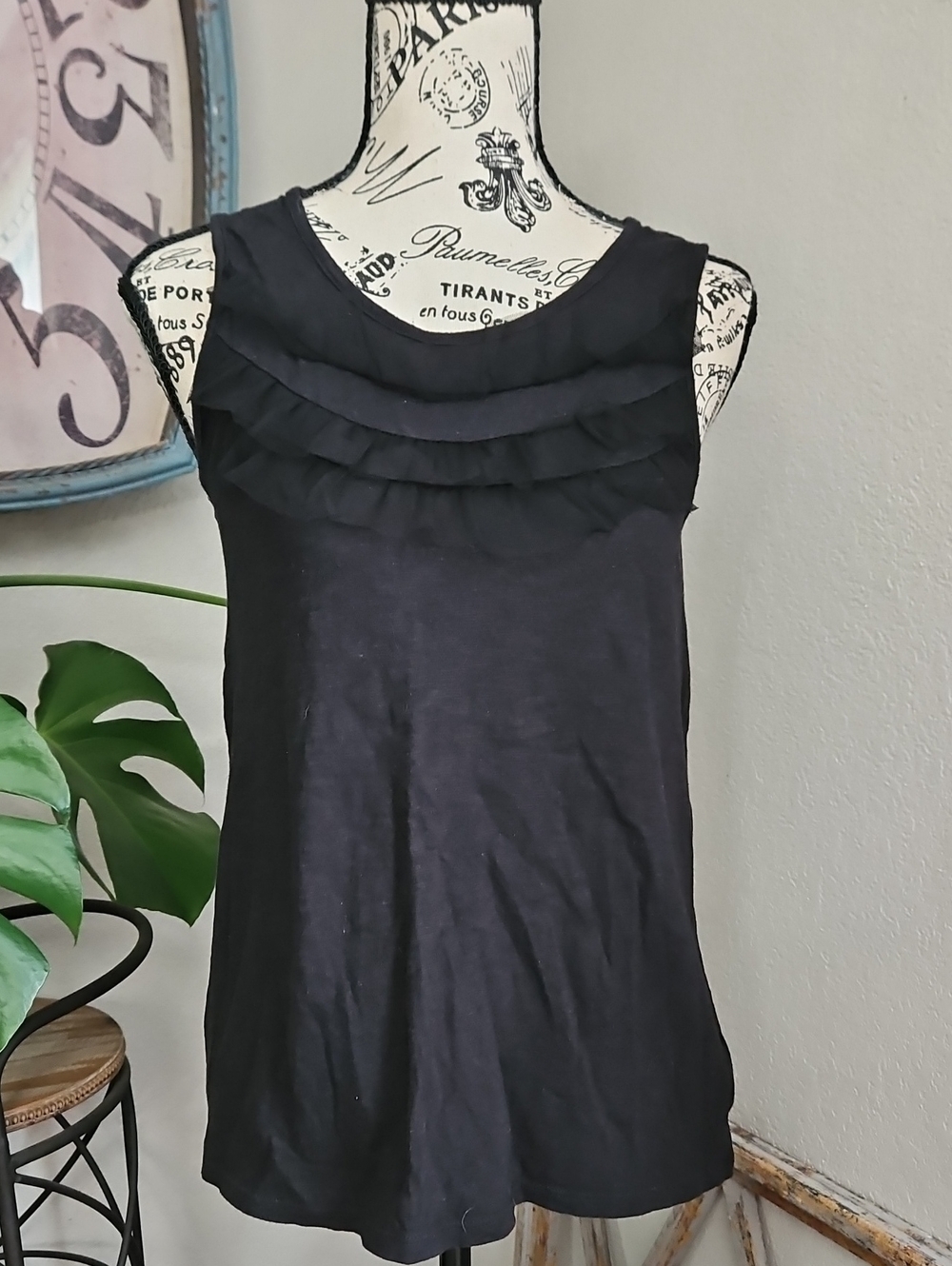 Classic Black Sleeveless Ruffle-Trim Top - Women